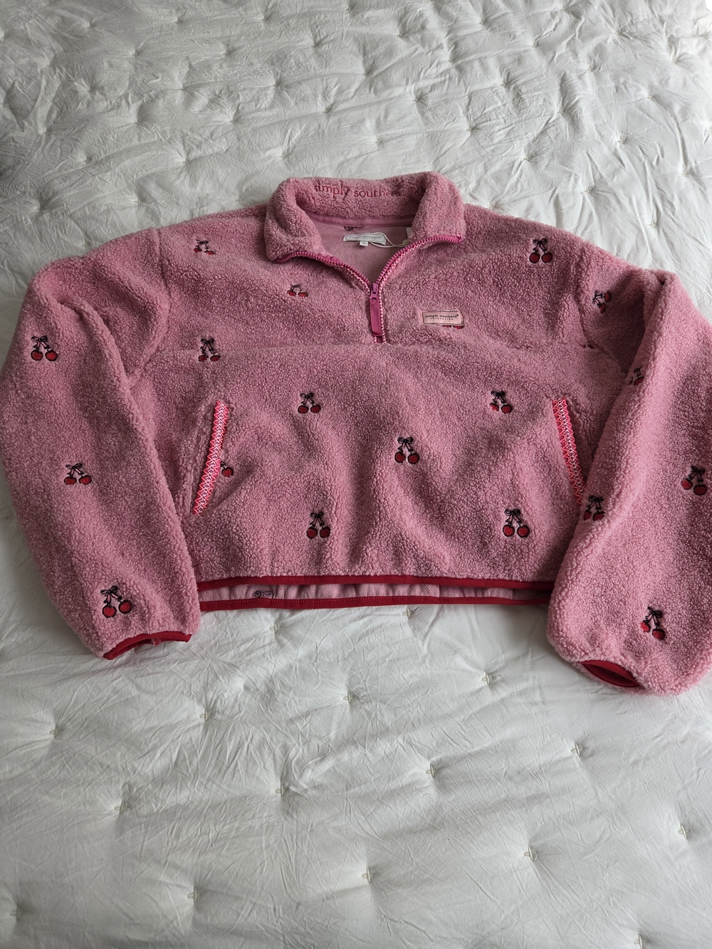 Simply Southern Pink Cherry Fleece Pullover Jacket